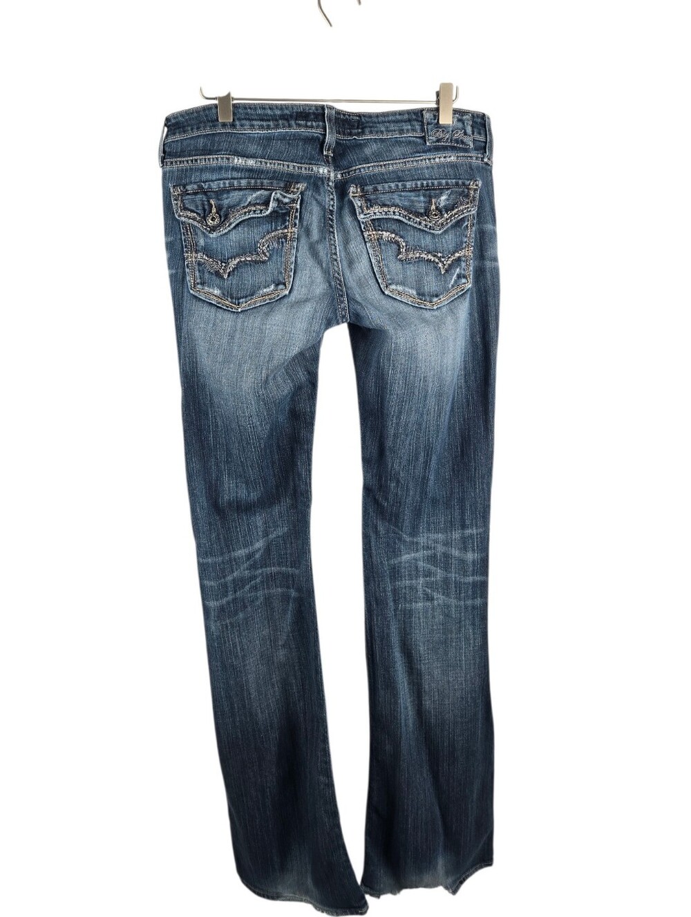 Vintage Big Star Sweet Flare Jeans Frayed Hem Medium Wash Extra Long Size 32